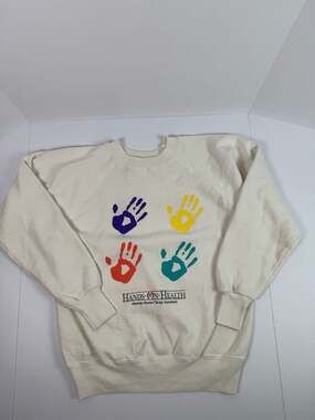 Vintage Hands-On-Health Physical Therapy Sweatshirt, Cream, Size M — Made in USA